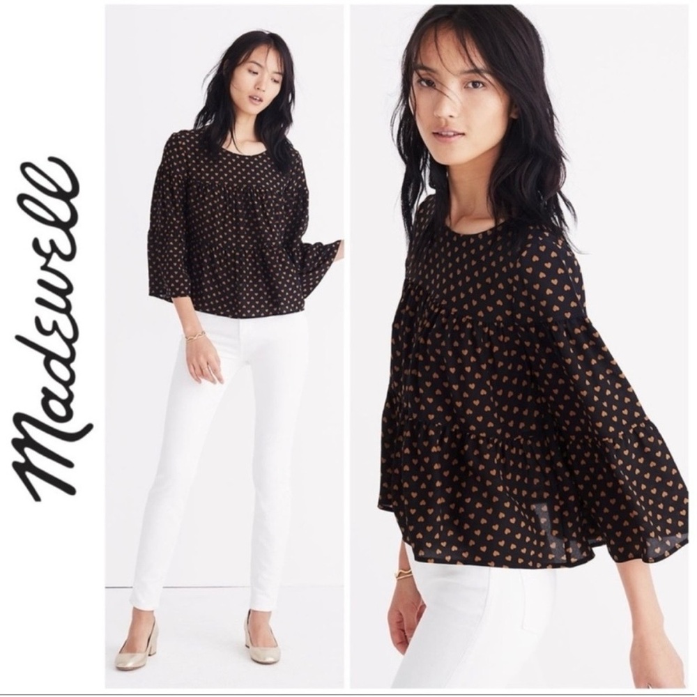 Madewell Silk Tiered Hearts Button Back Blouse Sz M